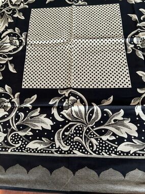 Perry Ellis Black and White Polka Dot Floral Border Scarf